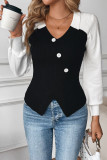 V-Neck Long Sleeved Knitted Contrasting Sweater