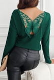 Bow Lace Backless Solid Color Long Sleeved T-Shirt