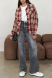 Checkered Print Lapel Long Sleeved Button Cardigan Shirt