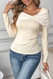 U-Neck Solid Color Long Sleeved Slim Fit Shirt