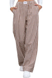 Grid Printed Elastic Waisted Straight Leg Pants