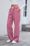 Grid Printed Elastic Waisted Straight Leg Pants