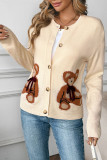 Bear Printed Long Sleeved Button Cardigan Sweater