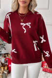 Christmas Round Neck Bow Jacquard Long Sleeved Sweater