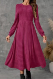 Round Neck Solid Color Knitted Long Sleeved Dress