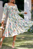 Square Neck Trumpet Long Sleeved High Waisted Dress