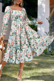 Square Neck Trumpet Long Sleeved High Waisted Dress