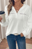 Lace Solid Color Long Sleeved Hooded Sweatshirt