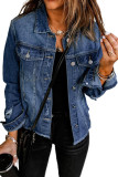 Long Sleeved Ripped Washed Denim Lapel Jacket