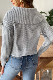 Solid Color Lapel Long Sleeved Knitted Sweater