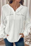 Lace Solid Color Long Sleeved Hooded Sweatshirt