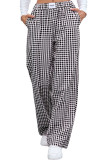 Grid Printed Elastic Waisted Straight Leg Pants