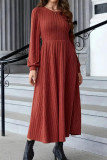 Round Neck Solid Color Knitted Long Sleeved Dress
