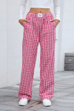 Grid Printed Elastic Waisted Straight Leg Pants