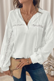 Lace Solid Color Long Sleeved Hooded Sweatshirt