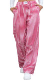 Grid Printed Elastic Waisted Straight Leg Pants