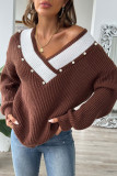 V-Neck Loose Long Sleeved Knitted Sweater