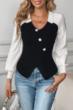 V-Neck Long Sleeved Knitted Contrasting Sweater