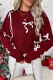 Christmas Round Neck Bow Jacquard Long Sleeved Sweater