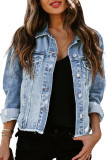 Long Sleeved Ripped Washed Denim Lapel Jacket