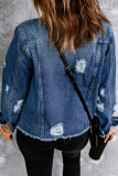 Long Sleeved Ripped Washed Denim Lapel Jacket