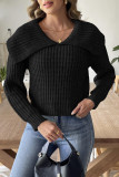 Solid Color Lapel Long Sleeved Knitted Sweater