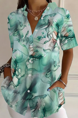 Large Size 3D Printed Lapel Short Sleeved Shirt