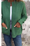 Solid Color Pocket Long Sleeved Knitted Cardigan Jacket