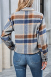 Checkered Print Lapel Long Sleeved Woolen Cardigan Jacket