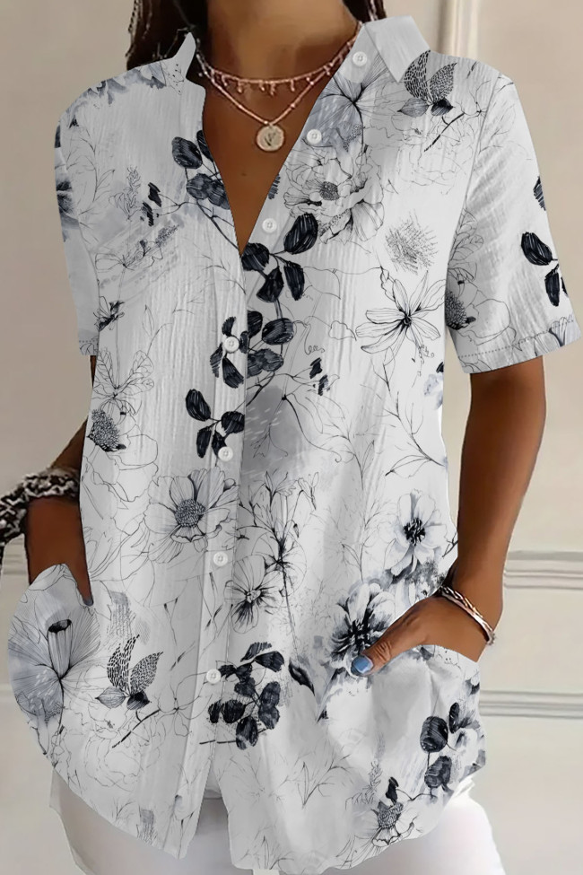 Large Size 3D Printed Lapel Short Sleeved Shirt