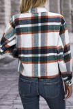 Checkered Print Lapel Long Sleeved Woolen Cardigan Jacket