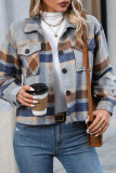 Checkered Print Lapel Long Sleeved Woolen Cardigan Jacket