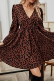 V-Neck Elastic Waistband Leopard Print Dress