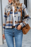 Checkered Print Lapel Long Sleeved Woolen Cardigan Jacket
