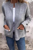 Solid Color Pocket Long Sleeved Knitted Cardigan Jacket