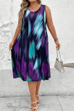 Large Size Print Sleeveless Round Neck Dress