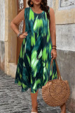 Large Size Print Sleeveless Round Neck Dress