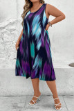 Large Size Print Sleeveless Round Neck Dress