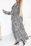 Zebra Print Lapel Long Sleeved Dress