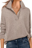 Solid Color V-Neck Long Sleeved Loose T-Shirt