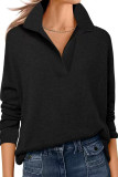 Solid Color V-Neck Long Sleeved Loose T-Shirt