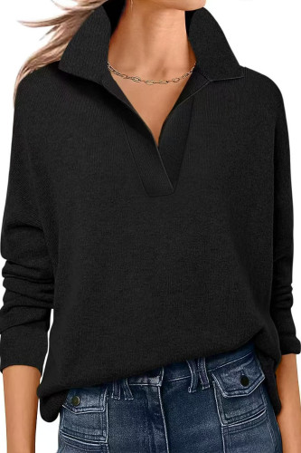Solid Color V-Neck Long Sleeved Loose T-Shirt
