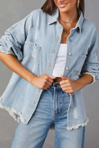 Retro Ripped Cardigan Long Sleeved Denim Shirt