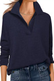 Solid Color V-Neck Long Sleeved Loose T-Shirt