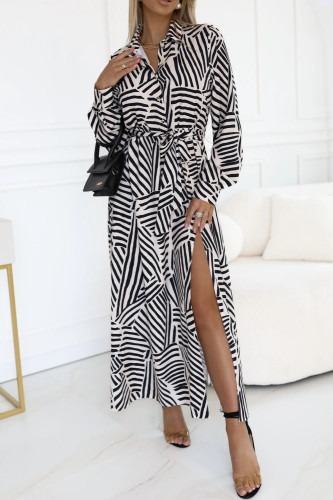 Zebra Print Lapel Long Sleeved Dress
