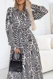 Zebra Print Lapel Long Sleeved Dress