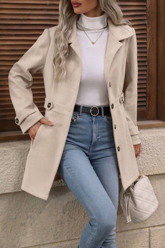 Suit Lapel Solid Color Long Sleeved Woolen Cardigan Jacket