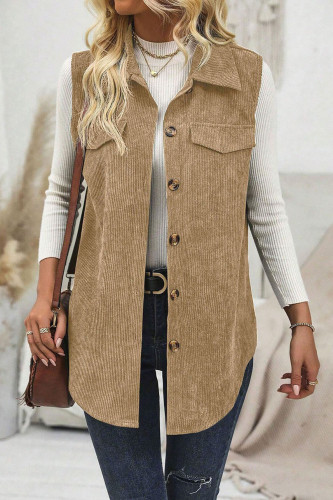 Corduroy Solid Color Lapel Cardigan Sleeveless Vest