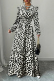 Leopard Print Long Sleeved Waist Cinching Dress