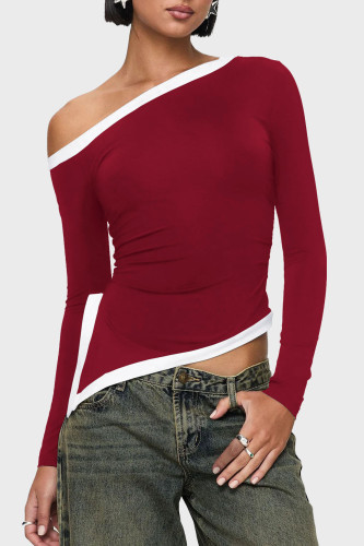 Off Shoulder Long Sleeved Slim Fit T-Shirt